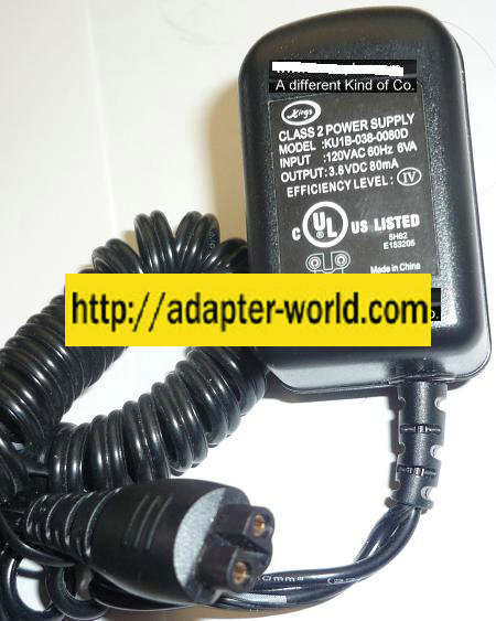 NEW XINGS 3.8VDC 80mA USED SHAVER KU1B-038-0080D AC ADAPTER POWER SUPPLY - Click Image to Close
